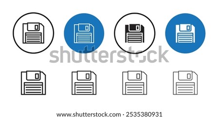 Floppy disk icon Black line art vector logo set