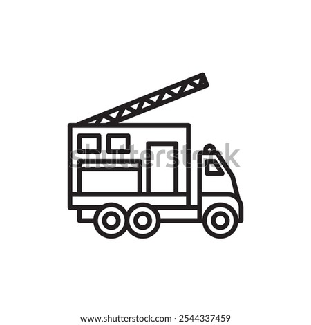 Fire truck icon Vector flat thin line illustration