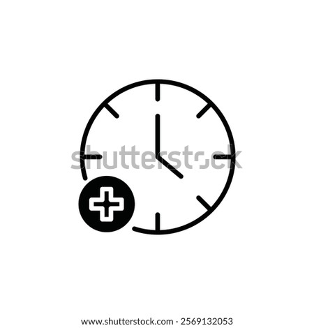 Plus hours icon Vector flat thin line illustration