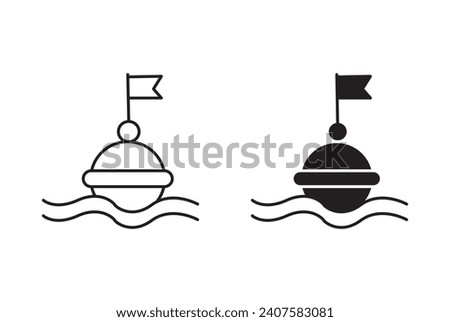 Buoy lifesaver linear art icon set. ocean or sea floating buoy flag for navigation vector mark for web
