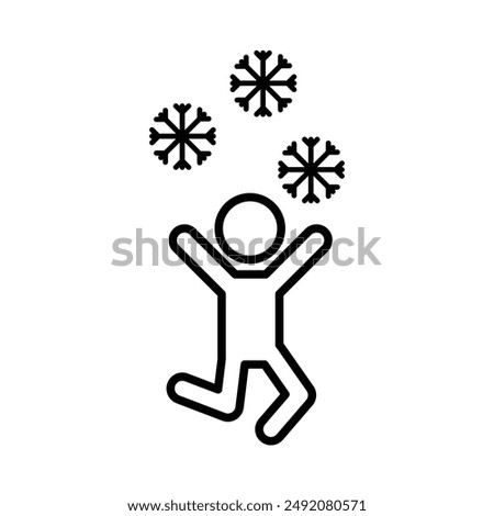 Child playing snow icon linear logo mark in black and white