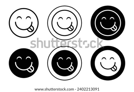 Savoring Food Emoji icon. tasty delicious mouth watering yummy savor flavor taste emoticon logo mark vector. savoring smile with licking tongue due to hungry mood symbol. foodie happy face emoji