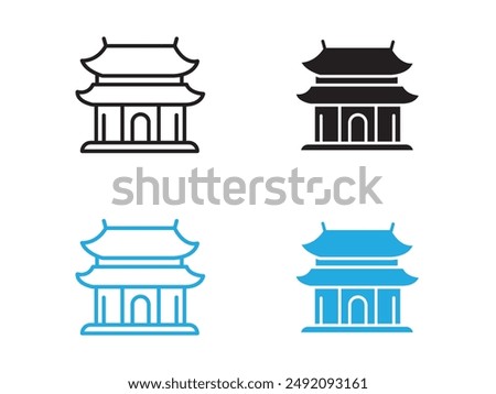 Chinese temple icon black and white vector outline sign