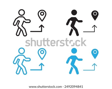 Man going to destination icon black and white vector outline sign