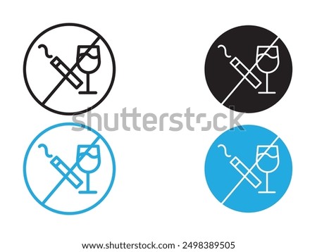 No alcohol and cigarettes icon black and white vector outline sign