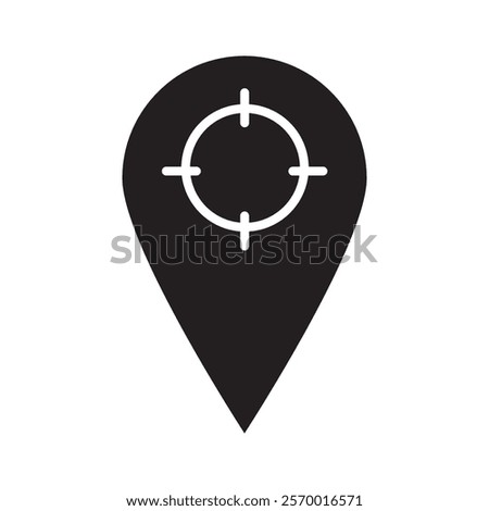 Crosshair location pin icon black and white vector outline sign