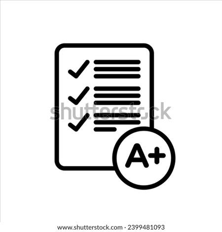 Grades icon. excellent smart student examination result with a plus ranking or grade in school education symbol mark. best class quiz sheet or grade card report vector sign. exam grade line logo icon