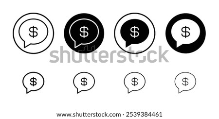 Comment dollar icon Outline vector for web ui