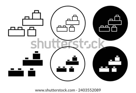 building toy icon. lego plastic block to construct wall at home for kid or child fun activity play logo set sign. baby child preschool or nursery object to build toy using lego blocks symbol vector