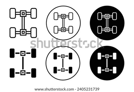 car axle icon set. 4x4 wheel drive power train shaft. automobile vehicle with four wheel transmission line with differential traction system symbol. all wheel drive car axle axis vector set