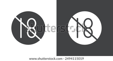 Eighteen plus icon Flat set in black and white color outline vector