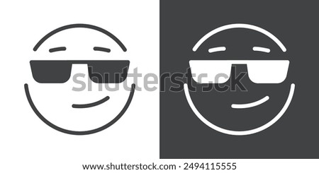 Cool Emoji Icon Flat set in black and white color outline vector