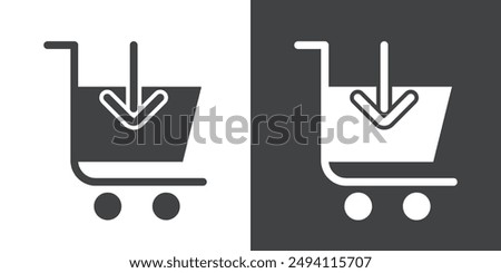 Cart download icon Flat set in black and white color outline vector