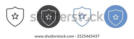 Shield star icon Thin outline art symbol