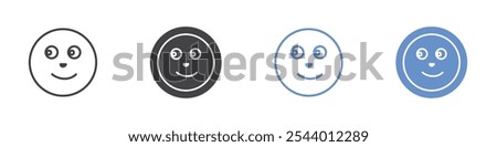 Full moon face icon Flat set in black and white color