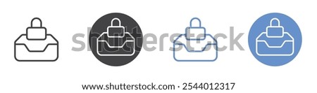 Locked inbox icon Flat set in black and white color