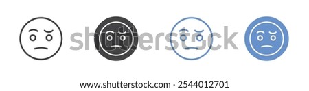 Face with raised eyebrows icon Flat set in black and white color