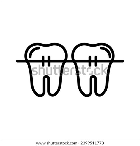 Braces icon. tooth brace to protect dental ache and implant teeth braces vector illustration. stomatology or dentist repair teeth alignment line logo  