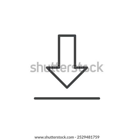 A simple arrow pointing downward into a tray, representing downloading files or data.