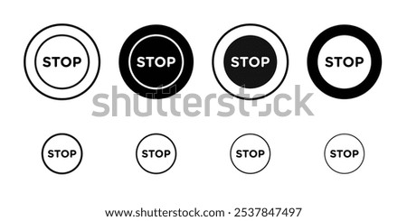 Stop icon Flat simple outline set