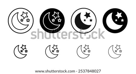 Moon stars icon Flat simple outline set