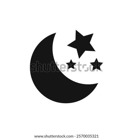 Moon stars icon Flat simple outline set