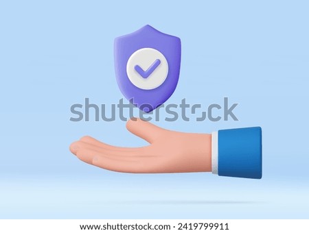 3d hand gives insurance shield. human hand gives insurance shield. 3d rendering. Vector illustration