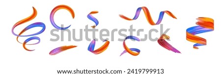 3d set Brushstroke multicolor gradient texture brush ribbon isolated on white. abstract colorful wave flow design elements. Vector illustration