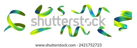 3d set Brushstroke multicolor gradient texture brush ribbon isolated on white. abstract colorful wave flow design elements. Vector illustration