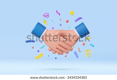 3D handshake finance deal. New investments and financial success. Business partnership. Successful deal. Business agreement contract concept. 3d rendering. Vector illustration