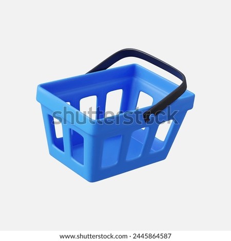 3d blue realistic shopping cart. Empty shopping basket. 3D Rendering. Vector illustration