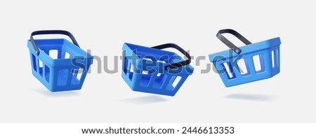 Set of 3d blue realistic shopping cart. digital promotion, sale advertisement design. 3D Rendering. Vector illustration