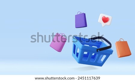 3D shopping cart with bags. online shopping and digital marketing ideas. 3D Rendering. Vector illustration