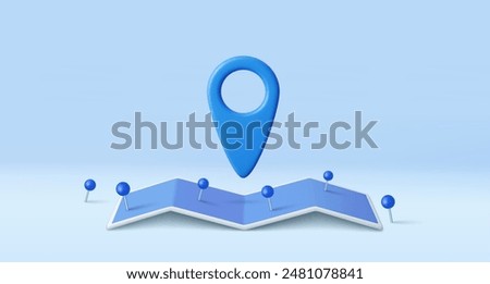 3d Locator mark on map and location pin or GPS navigation icon. 3d rendering. Vector illustration