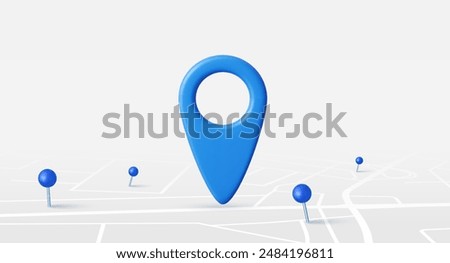 3d pin icon of travel navigation road map marker place symbol or gps pointer route direction mark sign. 3d rendering. Vector illustration