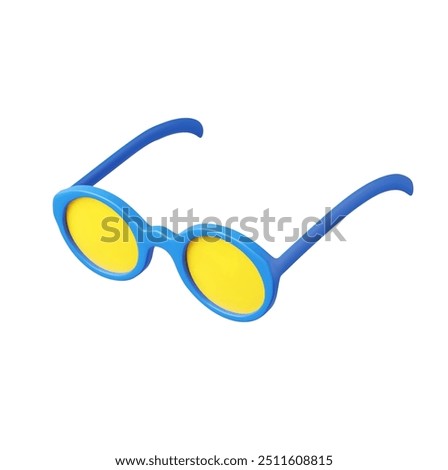 3d sunglasses icon. blue sunglasses with yellow lens optic for summer beach, tourism, travel, vacation, holiday concept. 3d rendering. Vector illustration