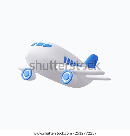 3d plane icon. Jet flight and travel model. Aeroplane with wing and engine worldwide delivery, vacation tourism. 3d rendering. Vector illustration