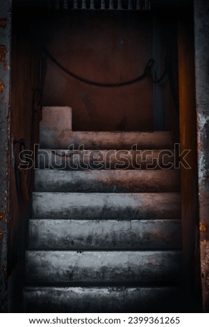 Similar – Foto Bild alte rostige Treppe mit Schäden gegen den blauen Himmel und die Wolken