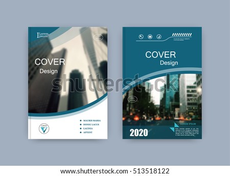 Creative book cover design. Abstract composition with image. Set of A4 brochure title sheet. Blue green, turquoise colored geometric shapes. Interesting vector illustration. Minimalistic style.