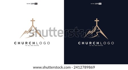 church logo designs with mountain, minimalist logo. People church vector logo design template