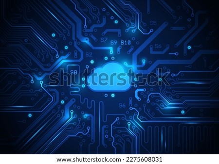 Circuit board. beam of bright blue light runs along a line. Data transfer. Cloud computing.Digital Technology concept. Vector illustration