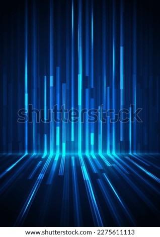 A bright blue beam moves down. Sparkling neon particles. Futuristic information flow. Data transfer. Digital technology concept. vector illustration