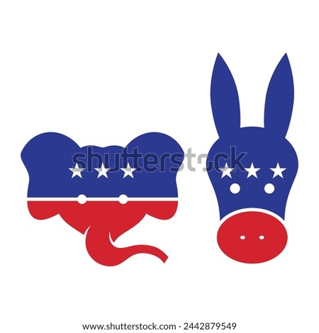 donkey elephant face head usa flag icon vector flat isolated on white background
