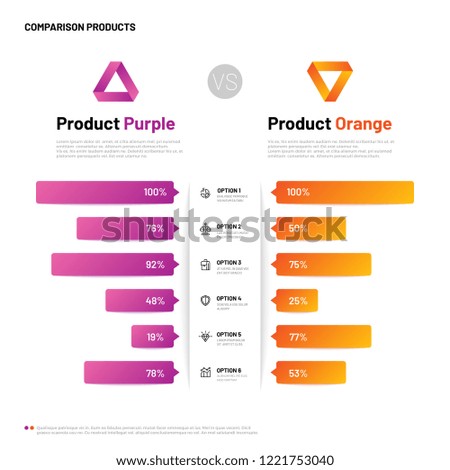 Comparison infographic. Bar graphs with compare description. Comparing infographics table. Choosing product vector versus concept Photo stock © 