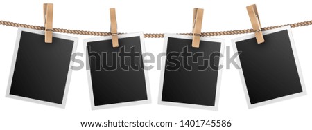 Retro photo frames hanging on rope isolated on white background vector illustration Stockfoto © 