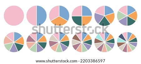 Pie chart parts for infographic. Circle sections 4, 8, 12. Percent graph, diagrama statistic wheel. Slice vector graphic elements