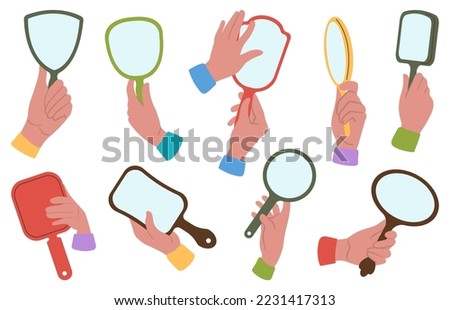Similar – Image, Stock Photo Hand holding a mirror with daisies in reflection