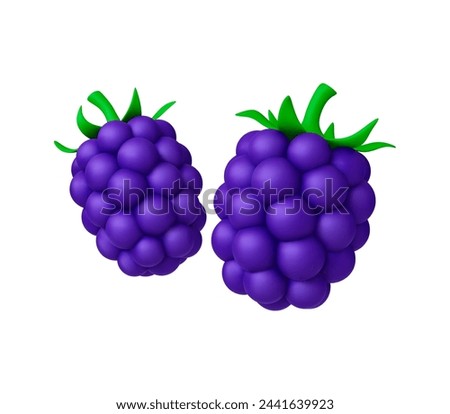 Fresh 3d blackberry. Isolated blackberries render, sweet summer garden or wild berries. Natural food render, realistic berry vector element