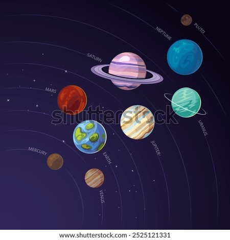 Solar system cartoon illustration. Astronomy education drawing