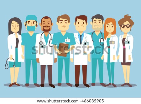 Hospital medical staff team doctors nurses surgeon vector flat illustration